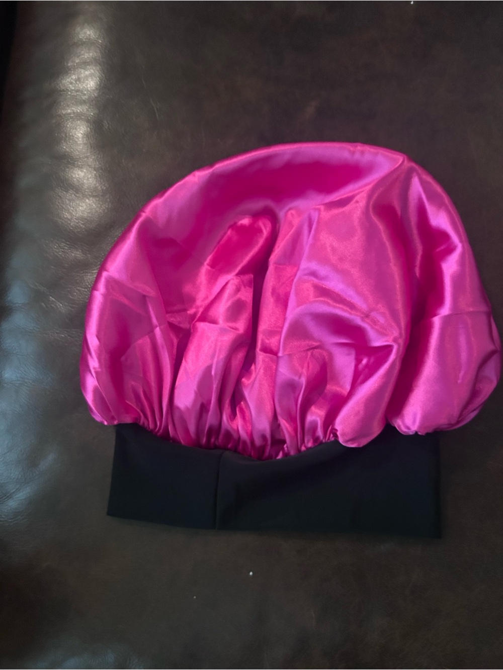 Satin Pink Sleep Bonnet with Black Band